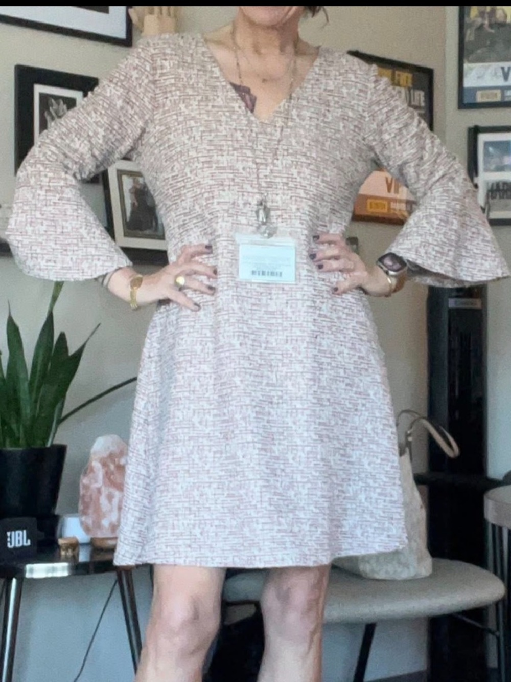 Maeve lined mini dress with bell sleeves